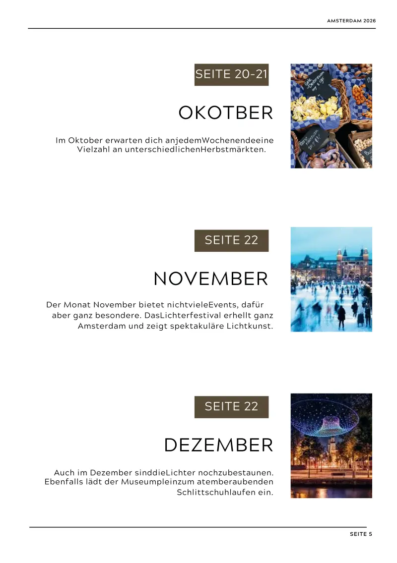 Inhaltsverzeichnis: die Monate Januar bis Dezember mit ihren Seitenzahlen und je einer Zeile zu den Veranstaltungen.