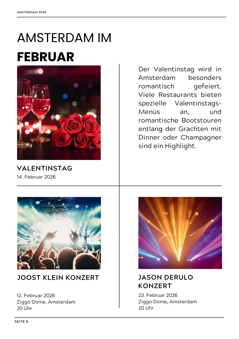Katalogseite 8 aus dem Monatsteil Februar: Empfehlungen und Veranstaltungen mit Fotos.